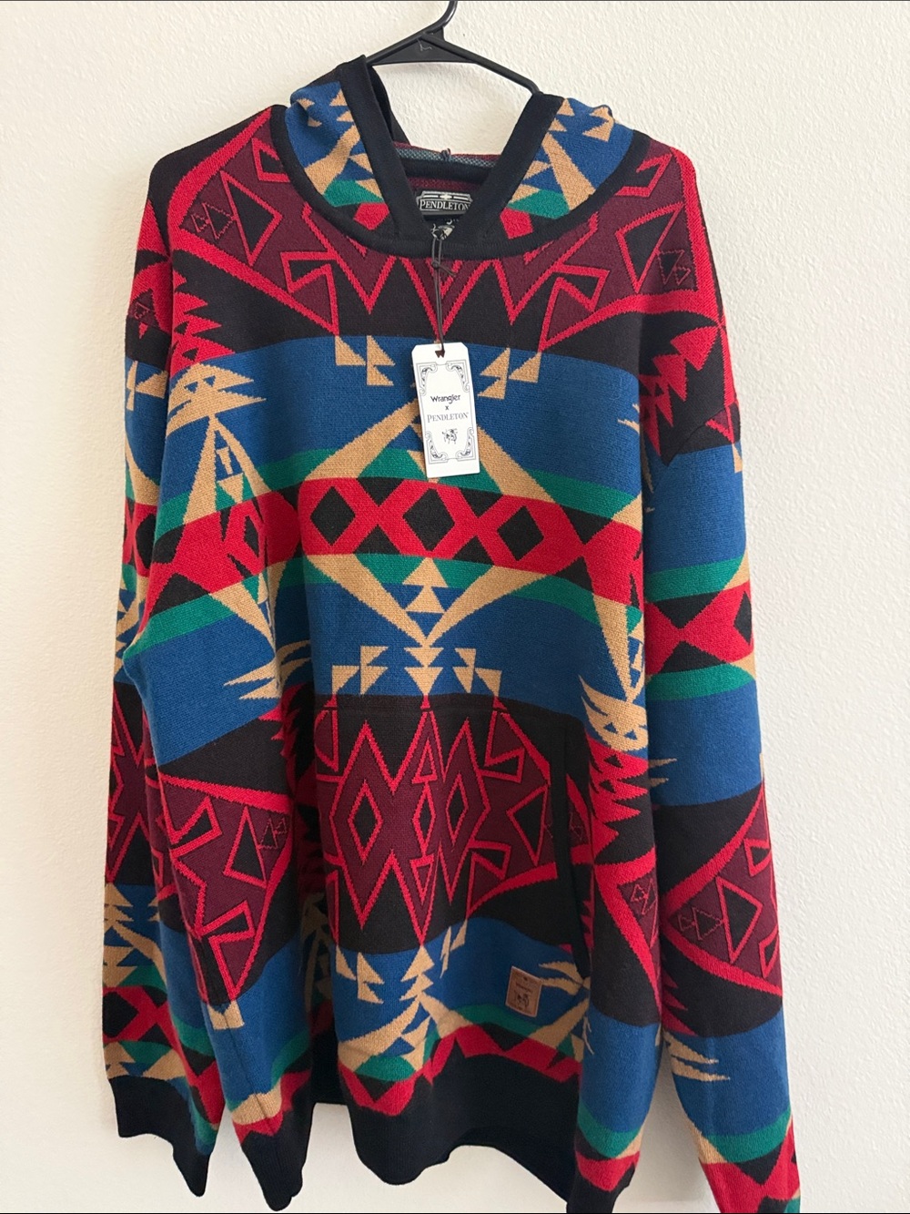 Wrangler Multicolor Aztec Zip Hoodie Sweater - Red, Blue, Green, Tan, Black